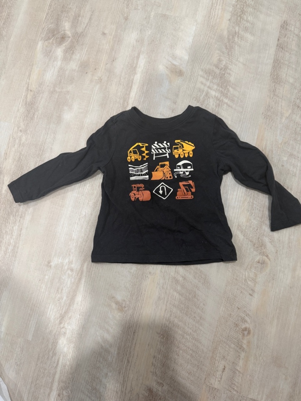 Old Navy Black Long-Sleeve Tee with Construction Vehicle Graphics